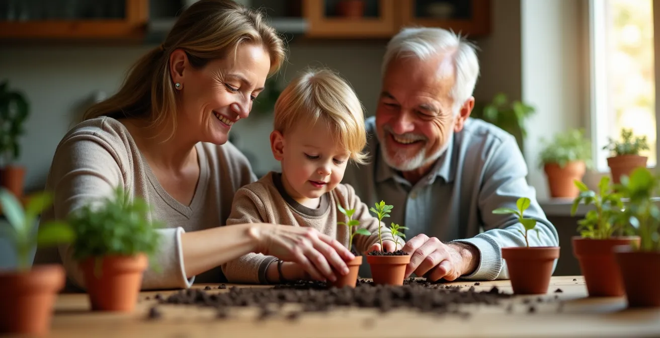 Abuelos y nieto disfrutando juntos de una actividad en la naturaleza