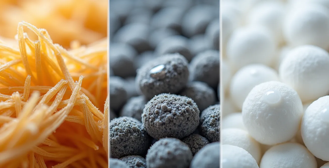 Comparación visual entre celulosa y otros materiales aislantes mostrando absorción de humedad