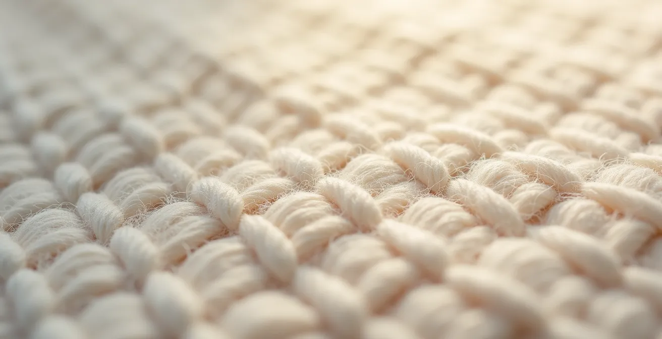 Detalle macro de las fibras naturales del algodón orgánico mostrando su textura suave
