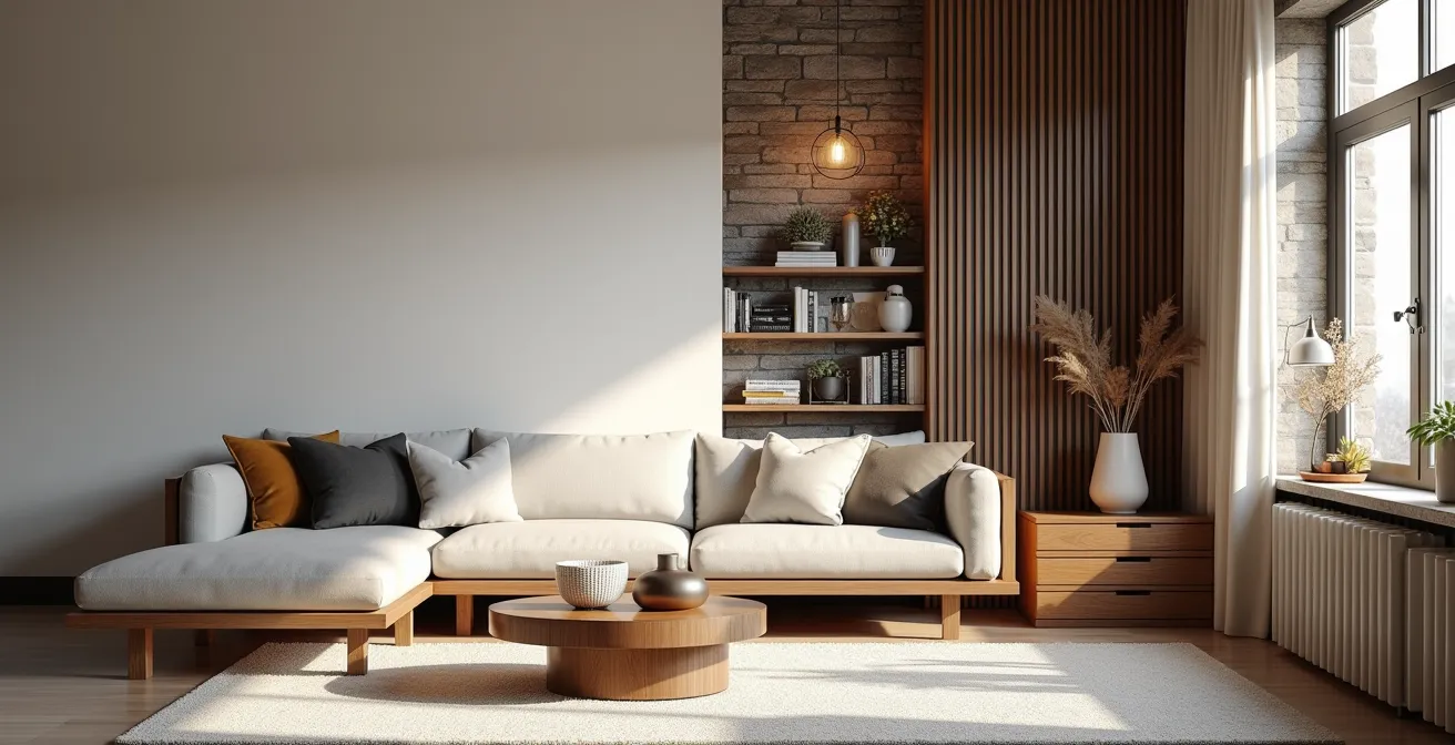 Comparación visual entre un salón minimalista atemporal y uno saturado de tendencias pasajeras