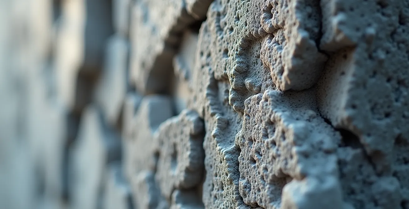 Detalle macro de diferentes materiales de construcción antiguos mostrando texturas características del fibrocemento