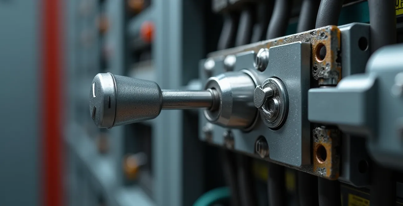 Kit de enclavamiento mecánico instalado en cuadro eléctrico residencial