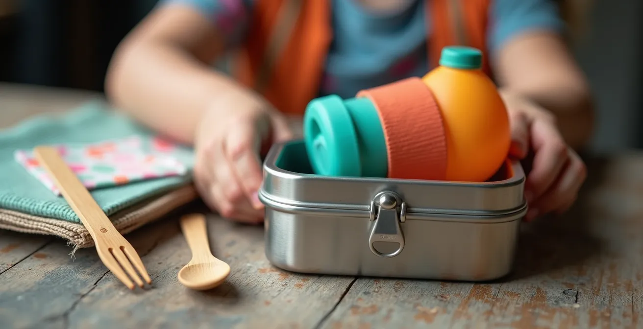 Kit escolar sostenible con fiambreras y botellas reutilizables decoradas por niños