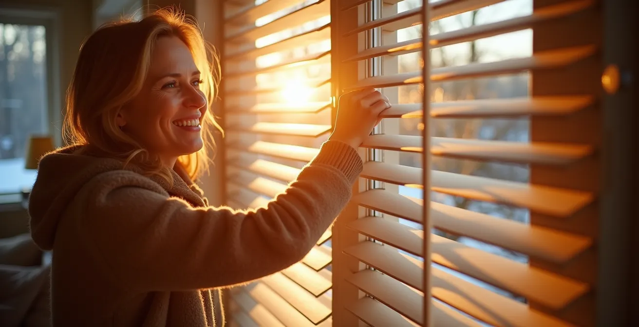 Lamas móviles orientadas para maximizar entrada de luz solar invernal
