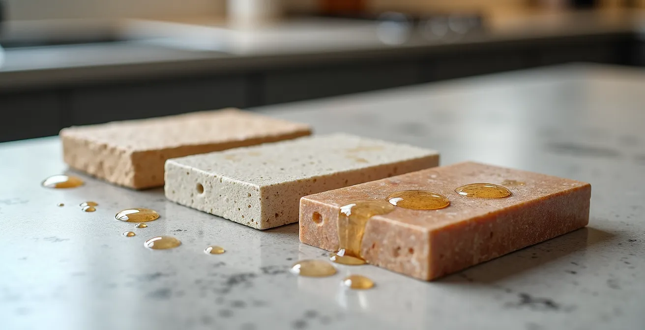 Comparación visual de diferentes tratamientos en materiales porosos de cocina