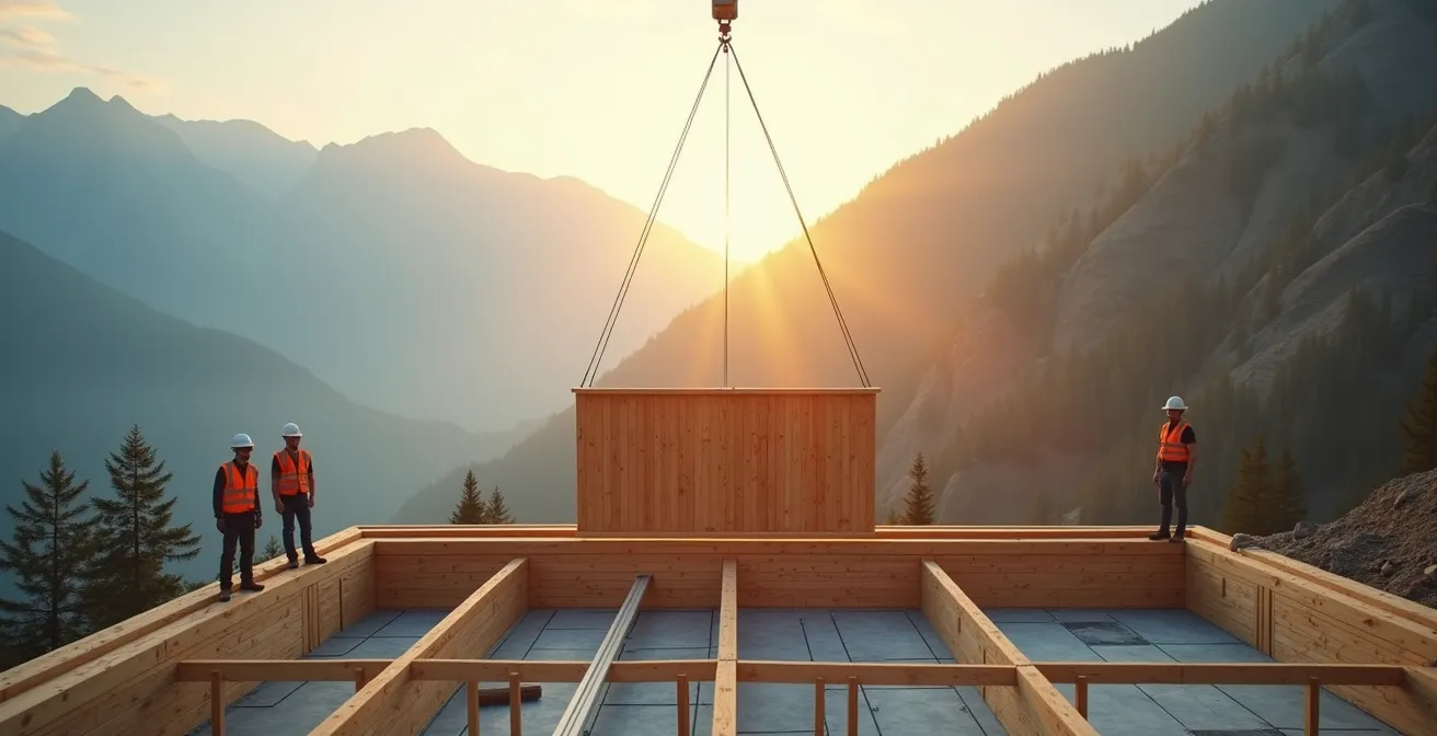 Montaje de módulos prefabricados en construcción industrializada