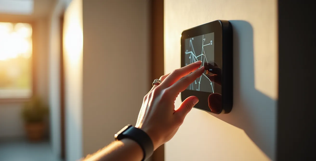 Panel de control domótico mostrando estado de sensores de seguridad y agua en tiempo real