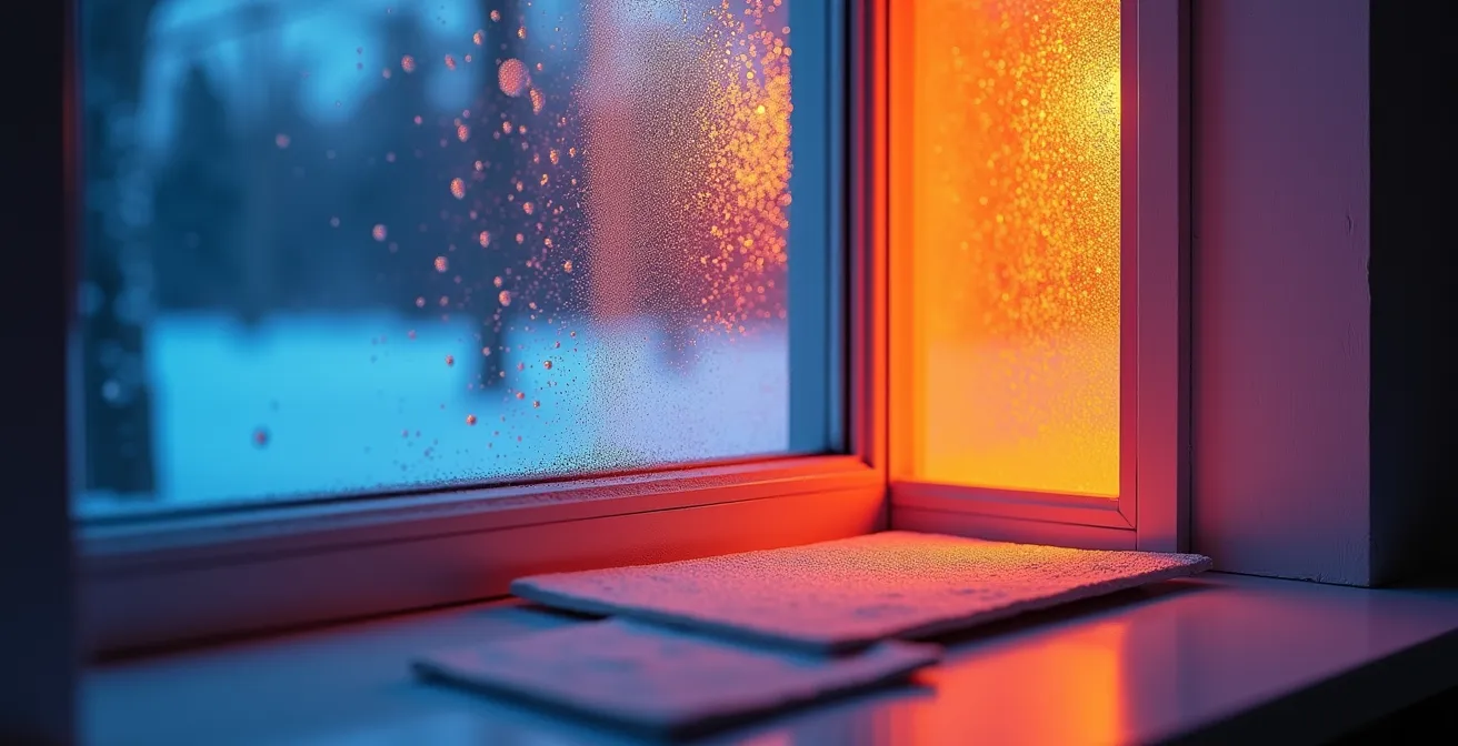 Imagen termográfica mostrando fuga de calor en caja de persiana sin aislar